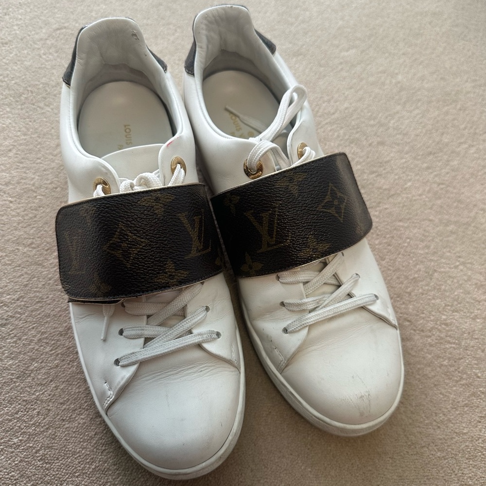LOUIS VUITTON Monogram White Brown Leather Stellar Strap Sneakers Size 39